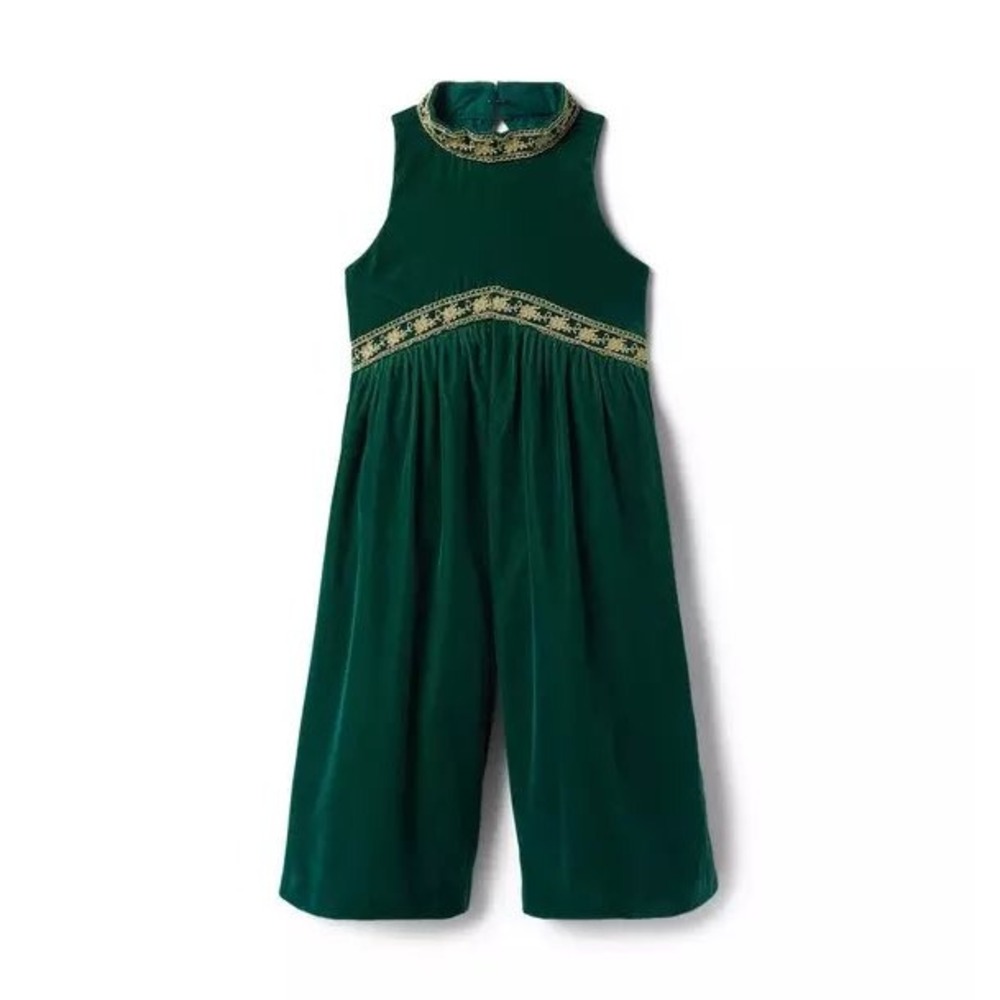 Janie & Jack Green Velvet Jumpsuit Romper Embellished High Neck Holiday 18-24 Mo